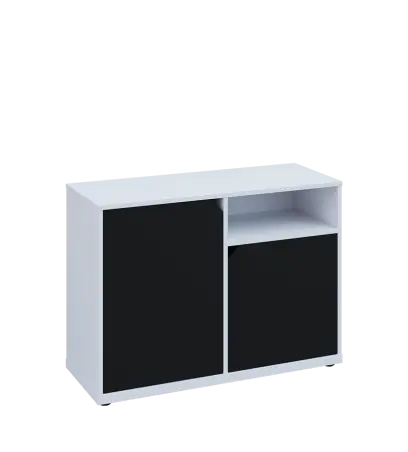 KU2-10DN P skříňka nízká 2-dvéřová, nika, 740x1022x400 mm, provedení pravé, bílá sněžná/černá