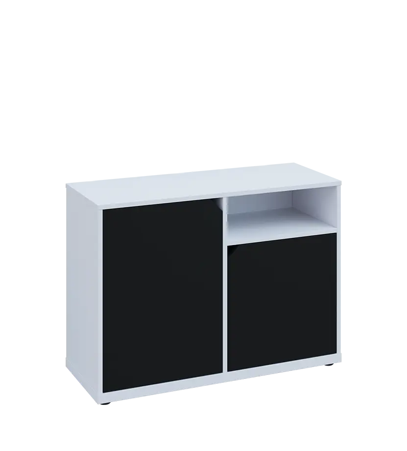 KU2-10DN P skříňka nízká 2-dvéřová, nika, 740x1022x400 mm, provedení pravé, bílá sněžná/černá