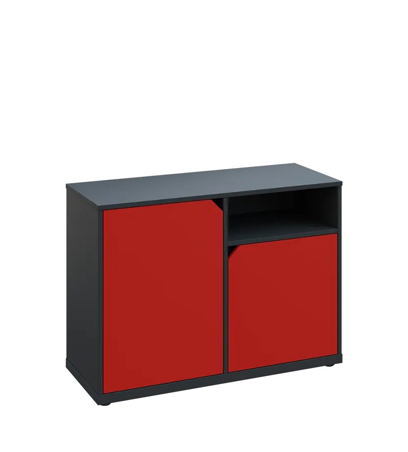 KU2-10DN P skříňka nízká 2-dvéřová, nika, 740x1022x400 mm, provedení pravé, antracit/červená