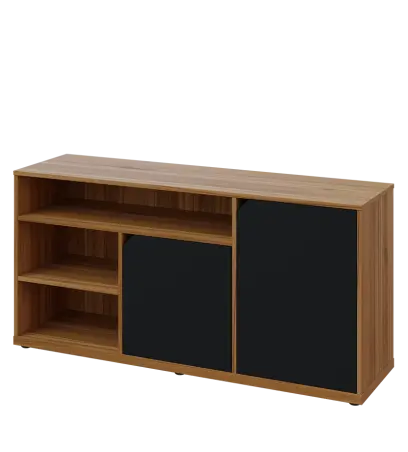 KU2-15DN3 L skříňka nízka 2-dvéřová, niky, 740x1522x400 mm, provedení levé, ořech světlý/černá