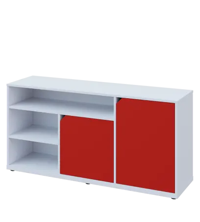 KU2-15DN3 L skříňka nízka 2-dvéřová, niky, 740x1522x400 mm, provedení levé, bílá sněžná/červená