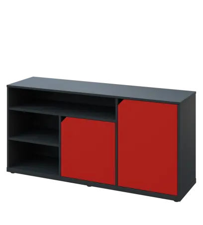 KU2-15DN3 L skříňka nízka 2-dvéřová, niky, 740x1522x400 mm, provedení levé, antracit/červená