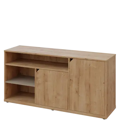 KU2-15DN3 L skříňka nízka 2-dvéřová, niky, 740x1522x400 mm, provedení levé, korpus a dvířka dub lite/police latte