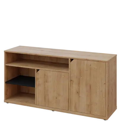 KU2-15DN3 L skříňka nízka 2-dvéřová, niky, 740x1522x400 mm, provedení levé, korpus a dvířka dub lite/police černá