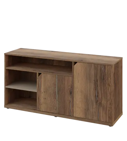 KU2-15DN3 L skříňka nízka 2-dvéřová, niky, 740x1522x400 mm, provedení levé, korpus a dvířka dub halifax cínový/police latte