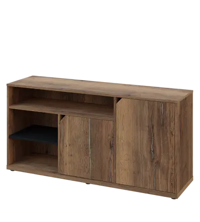 KU2-15DN3 L skříňka nízka 2-dvéřová, niky, 740x1522x400 mm, provedení levé, korpus a dvířka dub halifax cínový/police černá