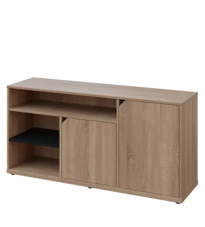 KU2-15DN3 L skříňka nízka 2-dvéřová, niky, 740x1522x400 mm, provedení levé, korpus a dvířka dub bardolino/police černá