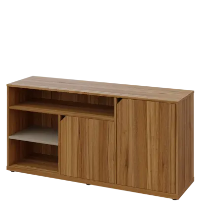 KU2-15DN3 L skříňka nízka 2-dvéřová, niky, 740x1522x400 mm, provedení levé, korpus a dvířka ořech světlý/police latte