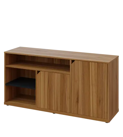 KU2-15DN3 L skříňka nízka 2-dvéřová, niky, 740x1522x400 mm, provedení levé, korpus a dvířka ořech světlý/police černá