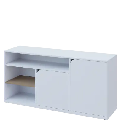 KU2-15DN3 L skříňka nízka 2-dvéřová, niky, 740x1522x400 mm, provedení levé, korpus a dvířka bílá sněžná/police latte