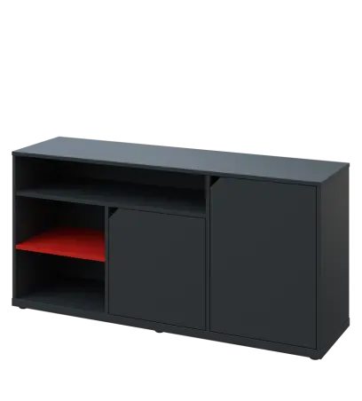 KU2-15DN3 L skříňka nízka 2-dvéřová, niky, 740x1522x400 mm, provedení levé, korpus a dvířka antracit/police červená