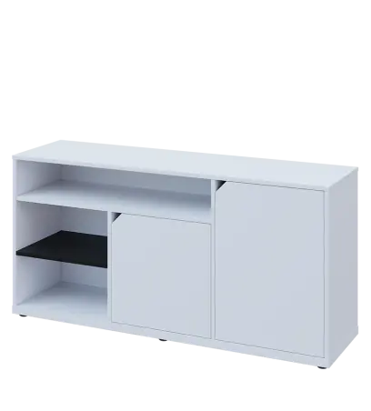 KU2-15DN3 L skříňka nízka 2-dvéřová, niky, 740x1522x400 mm, provedení levé, korpus a dvířka bílá sněžná/police černá