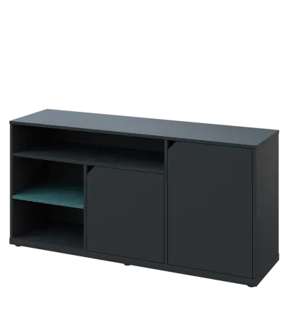 KU2-15DN3 L skříňka nízka 2-dvéřová, niky, 740x1522x400 mm, provedení levé, korpus a dvířka antracit/police světle petrolejová