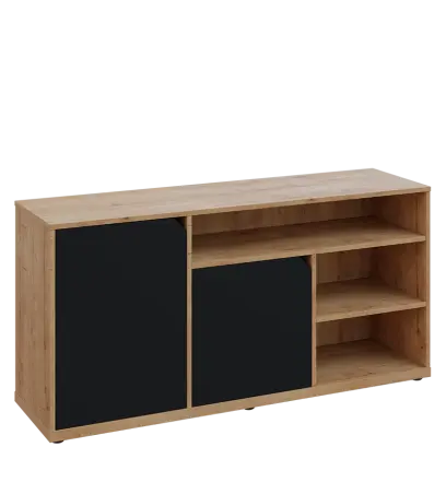 KU2-15DN3 P skříňka nízka 2-dvéřová, niky, 740x1522x400 mm, provedení pravé, dub lite/černá