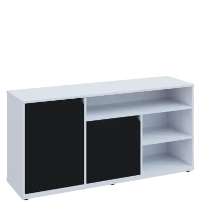 KU2-15DN3 P skříňka nízka 2-dvéřová, niky, 740x1522x400 mm, provedení pravé, bílá sněžná/černá