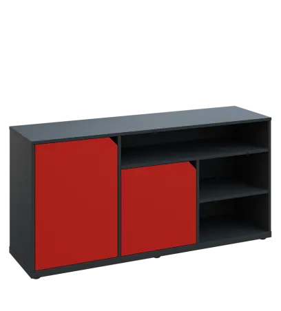 KU2-15DN3 P skříňka nízka 2-dvéřová, niky, 740x1522x400 mm, provedení pravé, antracit/červená