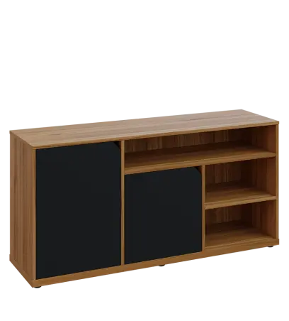 KU2-15DN3 P skříňka nízka 2-dvéřová, niky, 740x1522x400 mm, provedení pravé, ořech světlý/černá