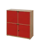 KU3-10DZ2 L skříňka 3-dvéřová, zásuvky, 1054x1022x400 mm, provedení levé, dub lite/červená