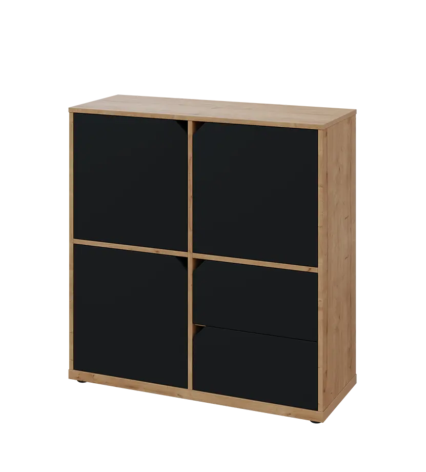 KU3-10DZ2 L skříňka 3-dvéřová, zásuvky, 1054x1022x400 mm, provedení levé, dub lite/černá