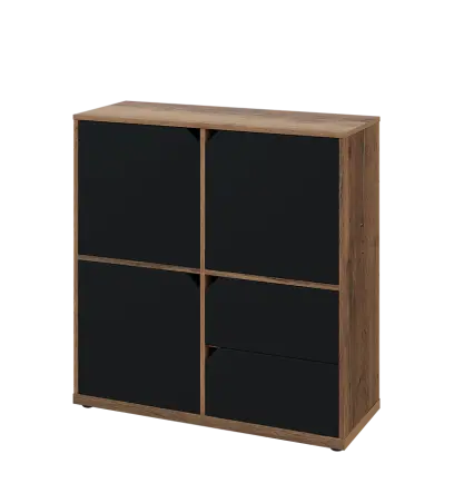 KU3-10DZ2 L skříňka 3-dvéřová, zásuvky, 1054x1022x400 mm, provedení levé, dub halifax cínový/černá