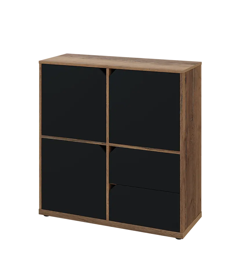 KU3-10DZ2 L skříňka 3-dvéřová, zásuvky, 1054x1022x400 mm, provedení levé, dub halifax cínový/černá