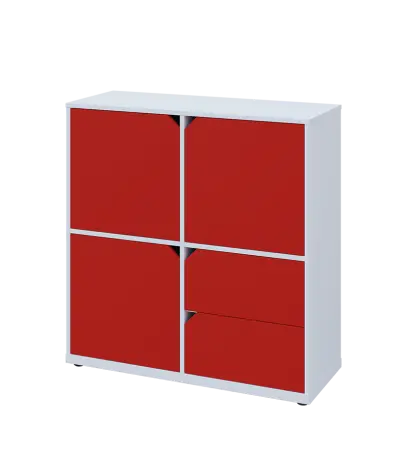 KU3-10DZ2 L skříňka 3-dvéřová, zásuvky, 1054x1022x400 mm, provedení levé, bílá sněžná/červená