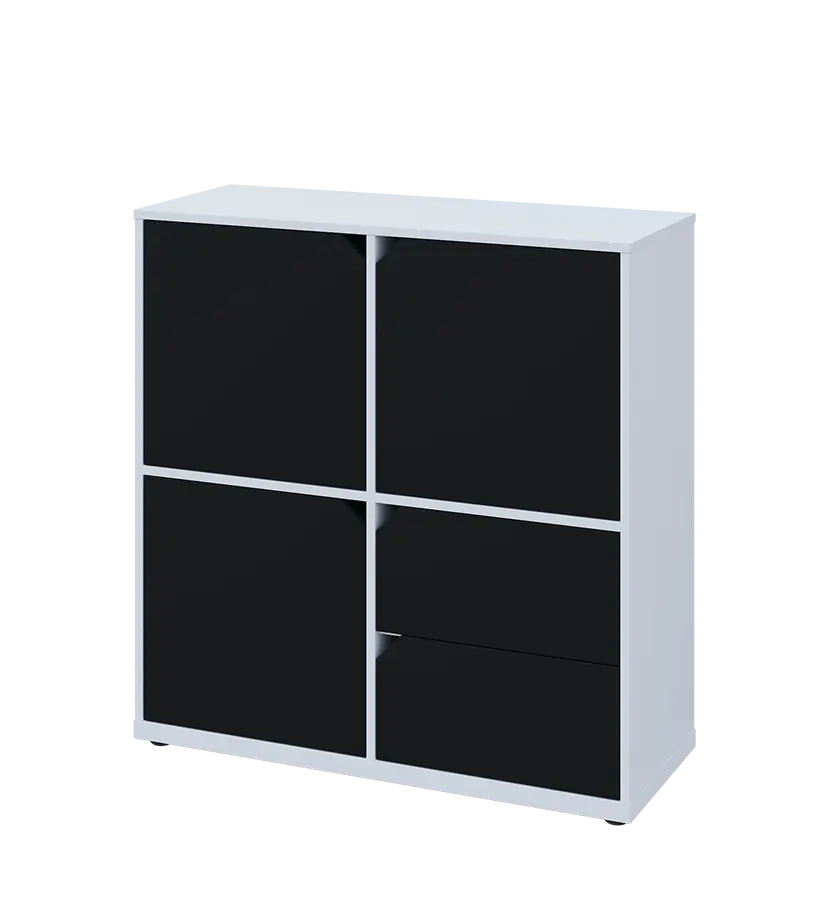 KU3-10DZ2 L skříňka 3-dvéřová, zásuvky, 1054x1022x400 mm, provedení levé, bílá sněžná/černá