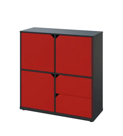 KU3-10DZ2 L skříňka 3-dvéřová, zásuvky, 1054x1022x400 mm, provedení levé, antracit/červená