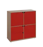 KU3-10DZ2 P skříňka 3-dvéřová, zásuvky, 1054x1022x400 mm, provedení pravé, dub bardolino/červená