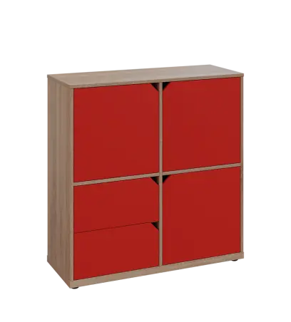 KU3-10DZ2 P skříňka 3-dvéřová, zásuvky, 1054x1022x400 mm, provedení pravé, dub bardolino/červená