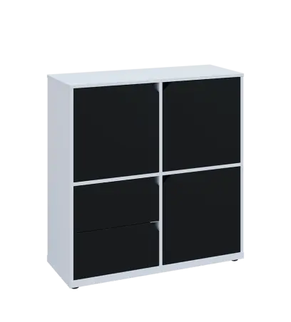 KU3-10DZ2 P skříňka 3-dvéřová, zásuvky, 1054x1022x400 mm, provedení pravé, bílá sněžná/černá