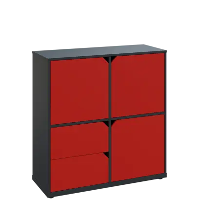 KU3-10DZ2 P skříňka 3-dvéřová, zásuvky, 1054x1022x400 mm, provedení pravé, antracit/červená