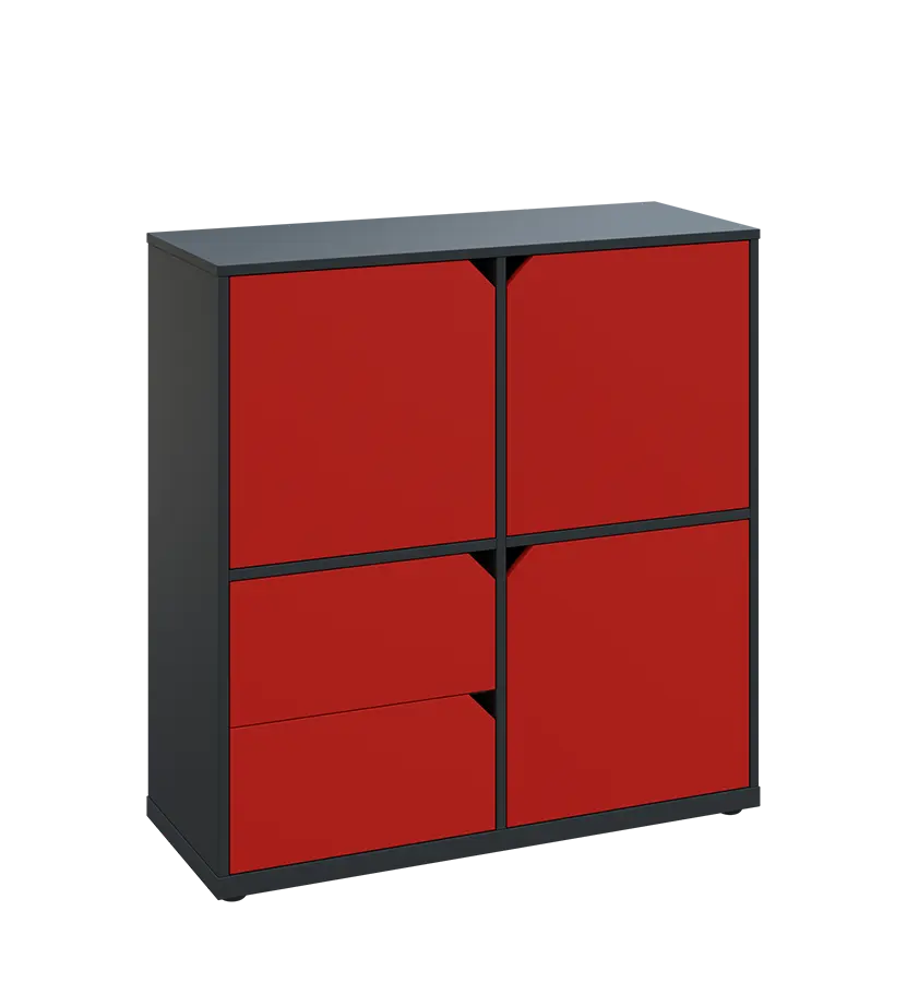 KU3-10DZ2 P skříňka 3-dvéřová, zásuvky, 1054x1022x400 mm, provedení pravé, antracit/červená