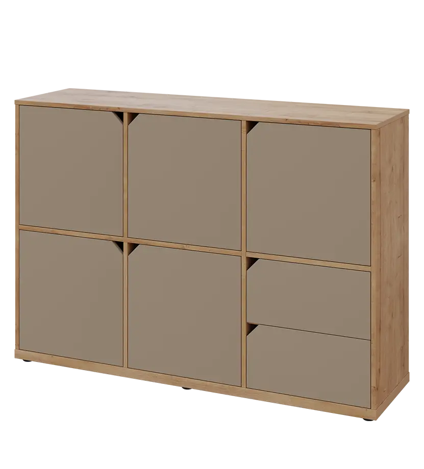 KU3-15DZ2 L skříňka 5-dvéřová, zásuvky, 1054x1522x400 mm, provedení levé, dub lite/latte