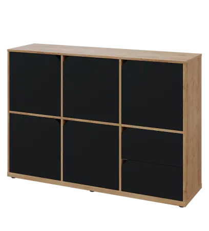 KU3-15DZ2 L skříňka 5-dvéřová, zásuvky, 1054x1522x400 mm, provedení levé, dub lite/černá