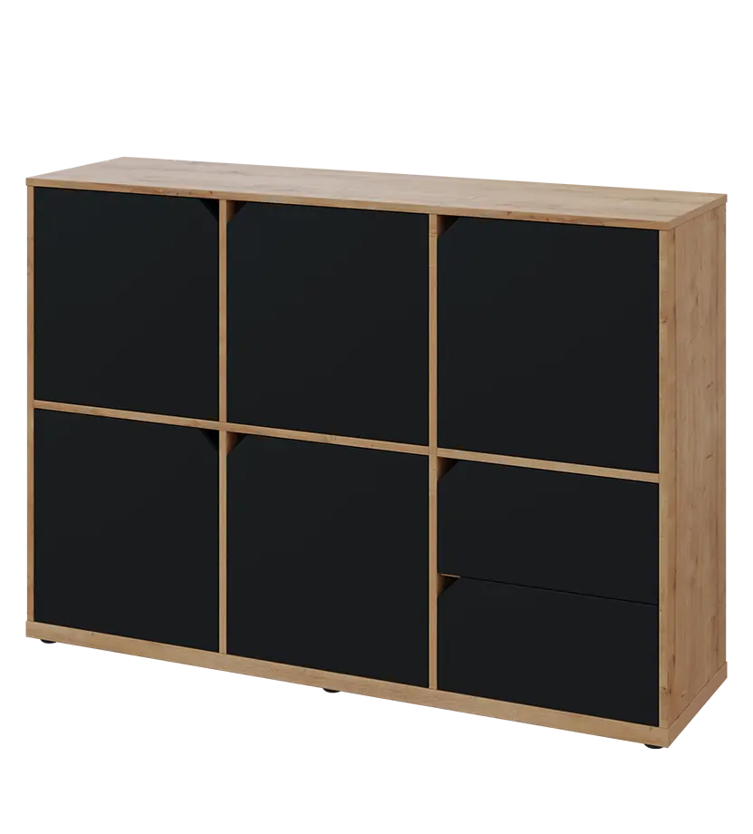 KU3-15DZ2 L skříňka 5-dvéřová, zásuvky, 1054x1522x400 mm, provedení levé, dub lite/černá