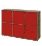 KU3-15DZ2 L skříňka 5-dvéřová, zásuvky, 1054x1522x400 mm, provedení levé, dub halifax cínový/červená