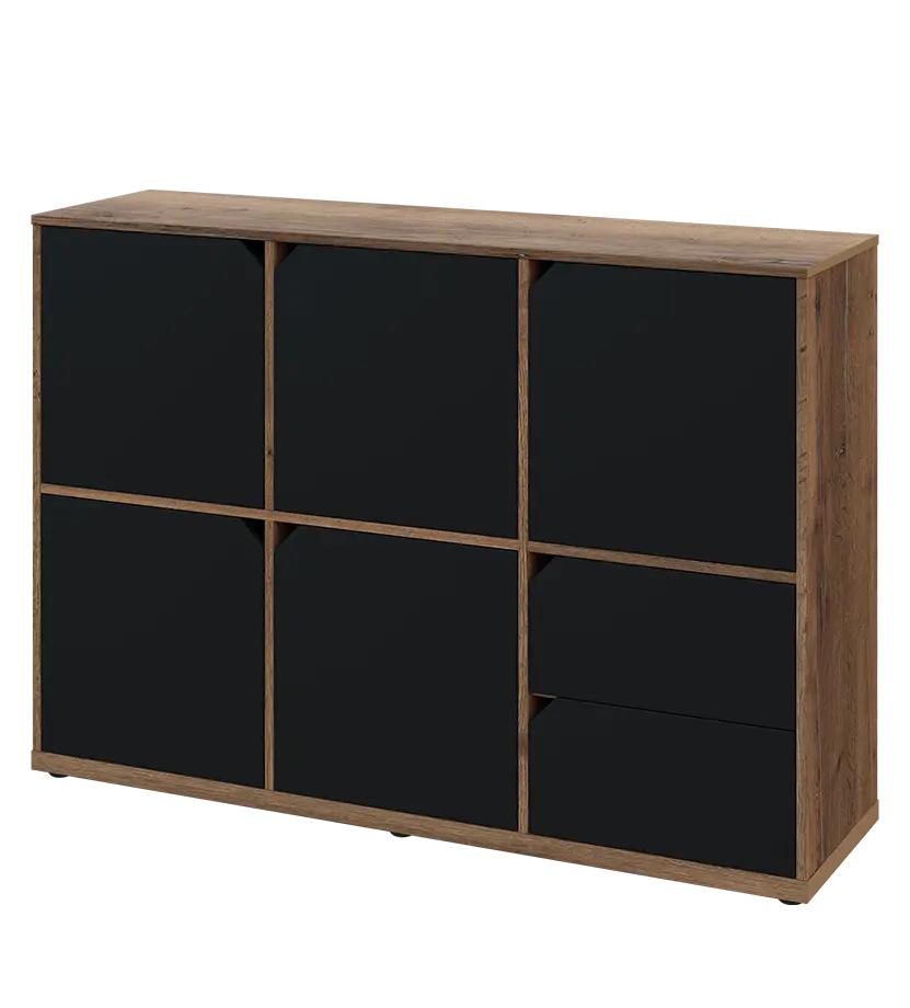 KU3-15DZ2 L skříňka 5-dvéřová, zásuvky, 1054x1522x400 mm, provedení levé, dub halifax cínový/černá