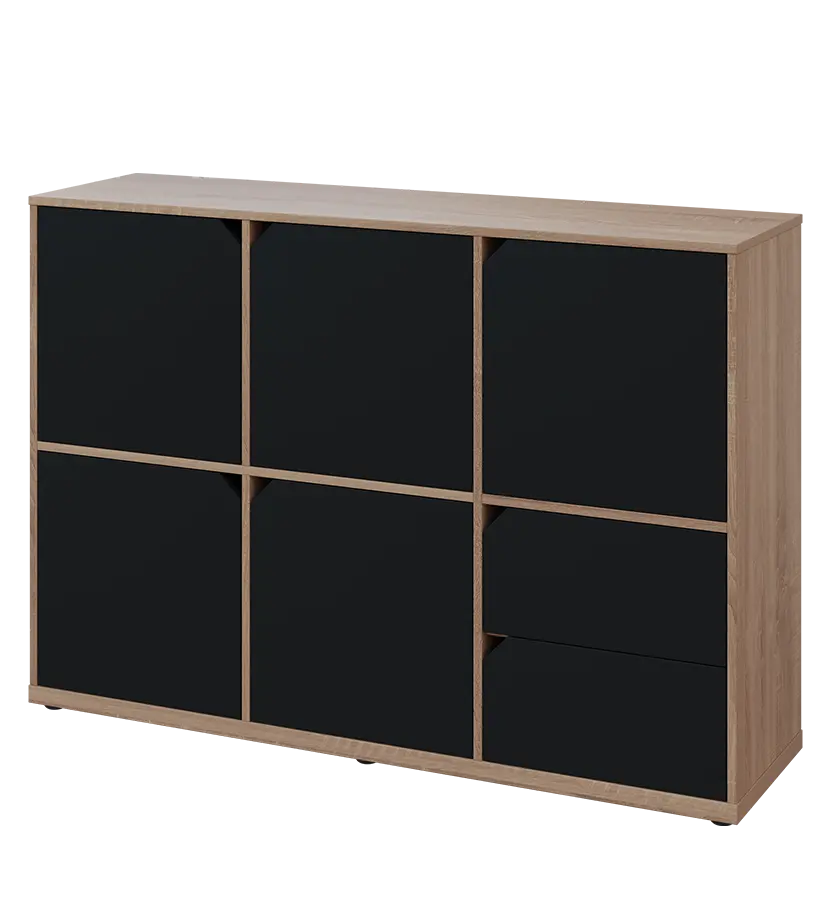 KU3-15DZ2 L skříňka 5-dvéřová, zásuvky, 1054x1522x400 mm, provedení levé, dub bardolino/černá