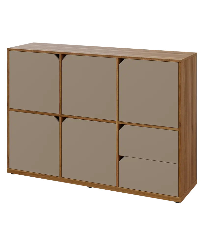 KU3-15DZ2 L skříňka 5-dvéřová, zásuvky, 1054x1522x400 mm, provedení levé, ořech světlý/latte