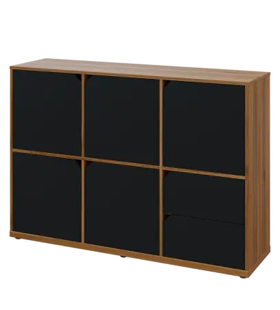 KU3-15DZ2 L skříňka 5-dvéřová, zásuvky, 1054x1522x400 mm, provedení levé, ořech světlý/černá