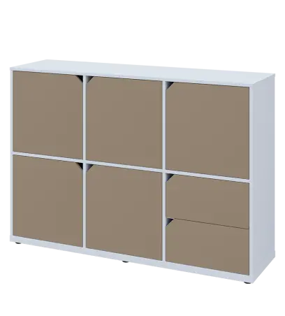 KU3-15DZ2 L skříňka 5-dvéřová, zásuvky, 1054x1522x400 mm, provedení levé, bílá sněžná/latte