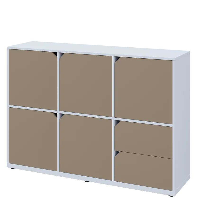 KU3-15DZ2 L skříňka 5-dvéřová, zásuvky, 1054x1522x400 mm, provedení levé, bílá sněžná/latte