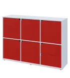 KU3-15DZ2 L skříňka 5-dvéřová, zásuvky, 1054x1522x400 mm, provedení levé, bílá sněžná/červená