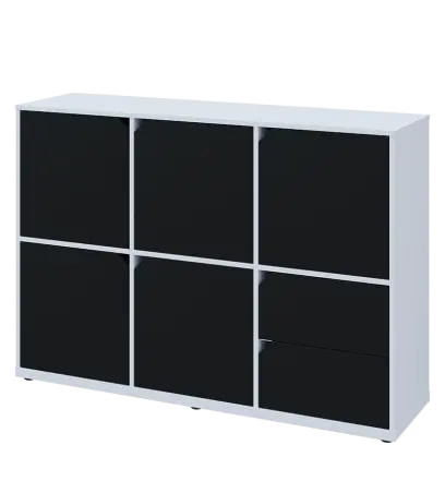 KU3-15DZ2 L skříňka 5-dvéřová, zásuvky, 1054x1522x400 mm, provedení levé, bílá sněžná/černá