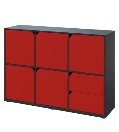 KU3-15DZ2 L skříňka 5-dvéřová, zásuvky, 1054x1522x400 mm, provedení levé, antracit/červená