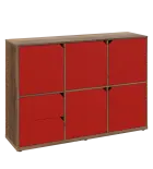 KU3-15DZ2 P skříňka 5-dvéřová, zásuvky, 1054x1522x400 mm, provedení pravé, dub halifax cínový/červen