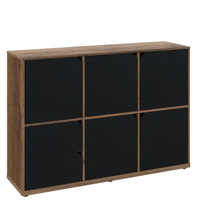 KU3-15DZ2 P skříňka 5-dvéřová, zásuvky, 1054x1522x400 mm, provedení pravé, dub halifax cínový/černá