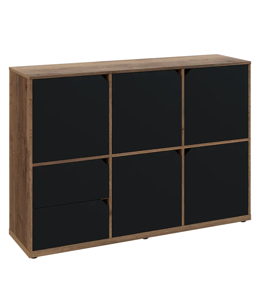 KU3-15DZ2 P skříňka 5-dvéřová, zásuvky, 1054x1522x400 mm, provedení pravé, dub halifax cínový/černá