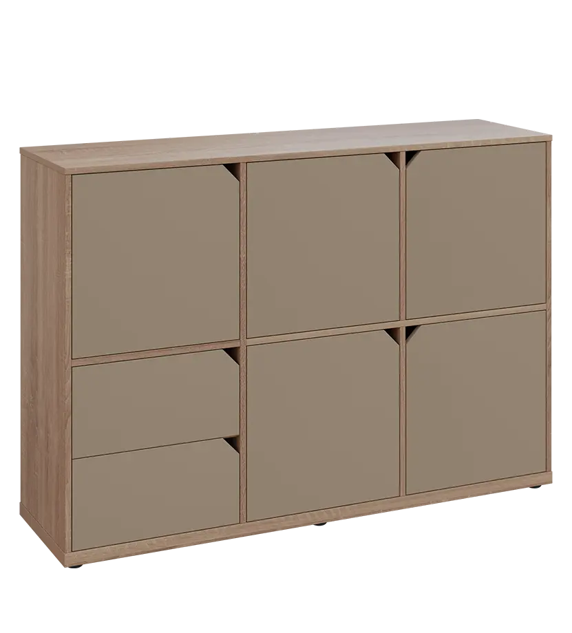 KU3-15DZ2 P skříňka 5-dvéřová, zásuvky, 1054x1522x400 mm, provedení pravé, dub bardolino/latte